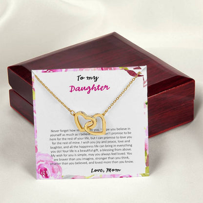To My Daughter Never Forget How Much I Love You - Love Mom Interlocking Hearts Necklace