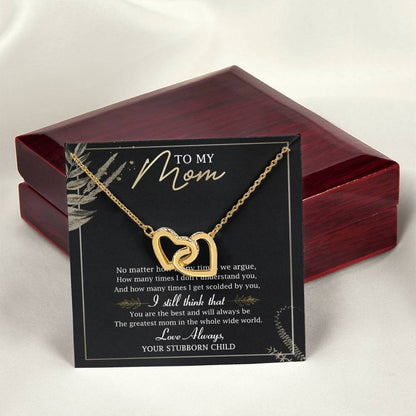 To My Mom Interlocking Hearts Necklace Message Card