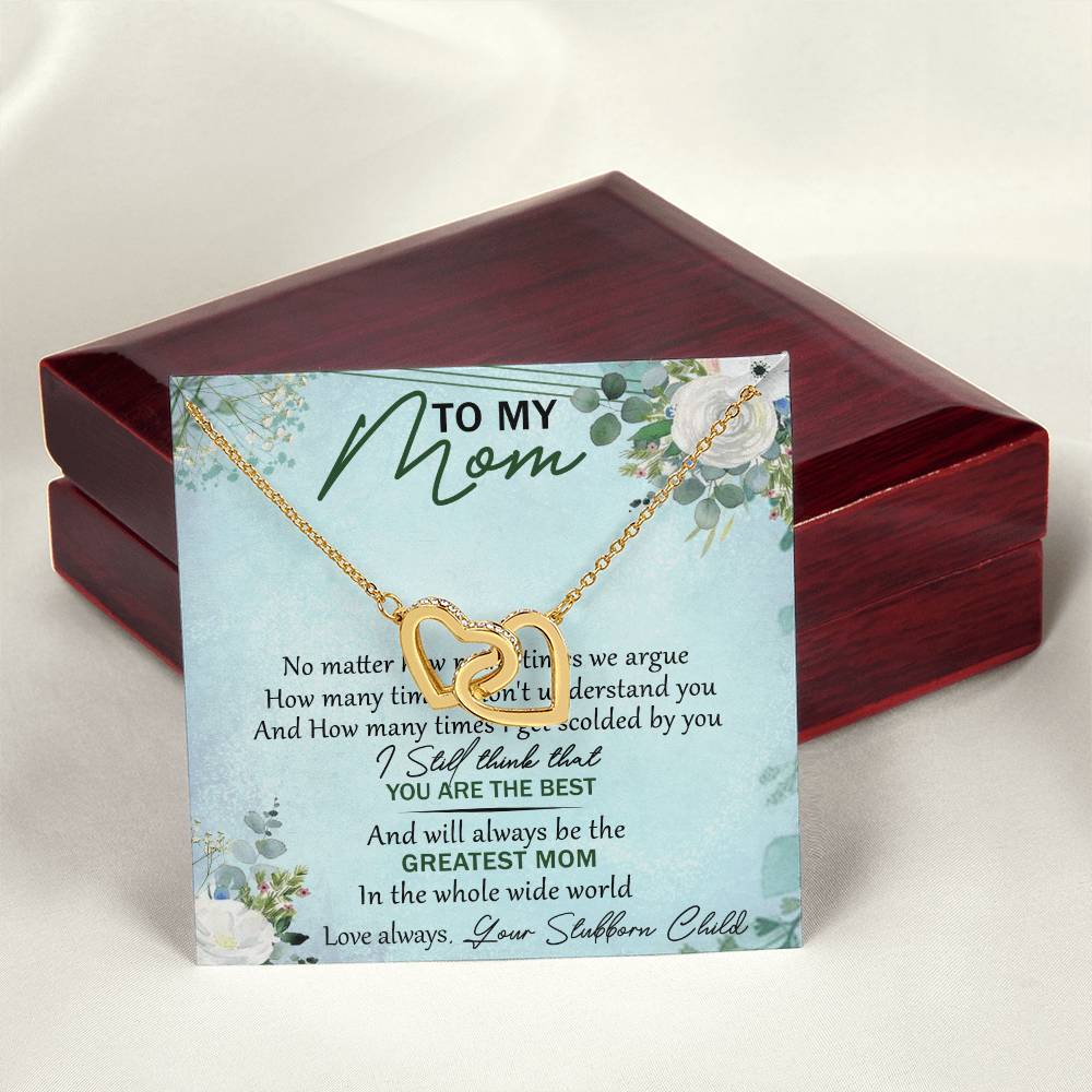 To My Mom Interlocking Hearts Necklace Message Card