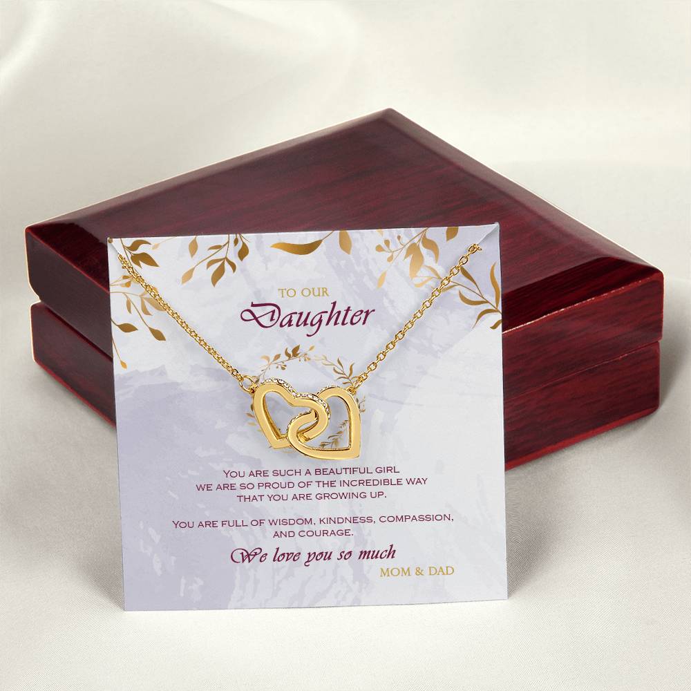 Interlocking Heart Necklace To Your Daughter – From Mom & Dad With Love – Jewelry Gift B1D6T2 Interlocking Hearts Necklace