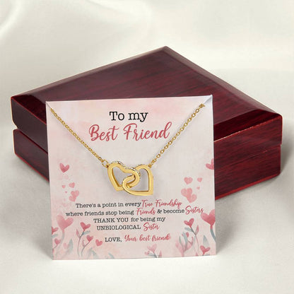 To My Best Friend There'S A Point In Every True Friendship Where Friends Stop Being Friends & Become Sisters Interlocking Hearts Necklace