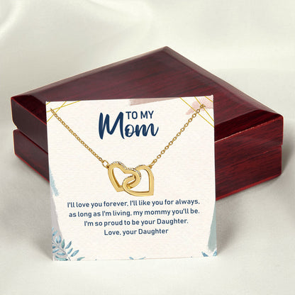 To My Mom Interlocking Hearts Necklace Message Card