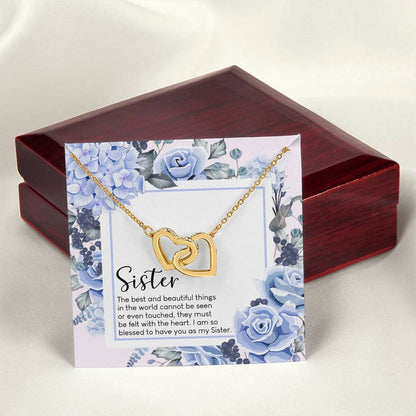 Sister Interlocking Hearts Necklace Message Card