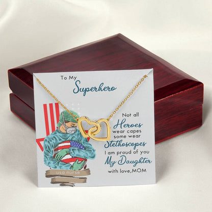 My Superhero Nurse Daughter Interlocking Hearts Necklace