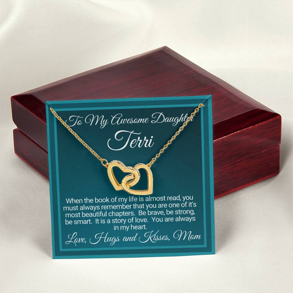 Personalized Awesome Daughter Necklace Gift From Mom Interlocking Hearts Necklace