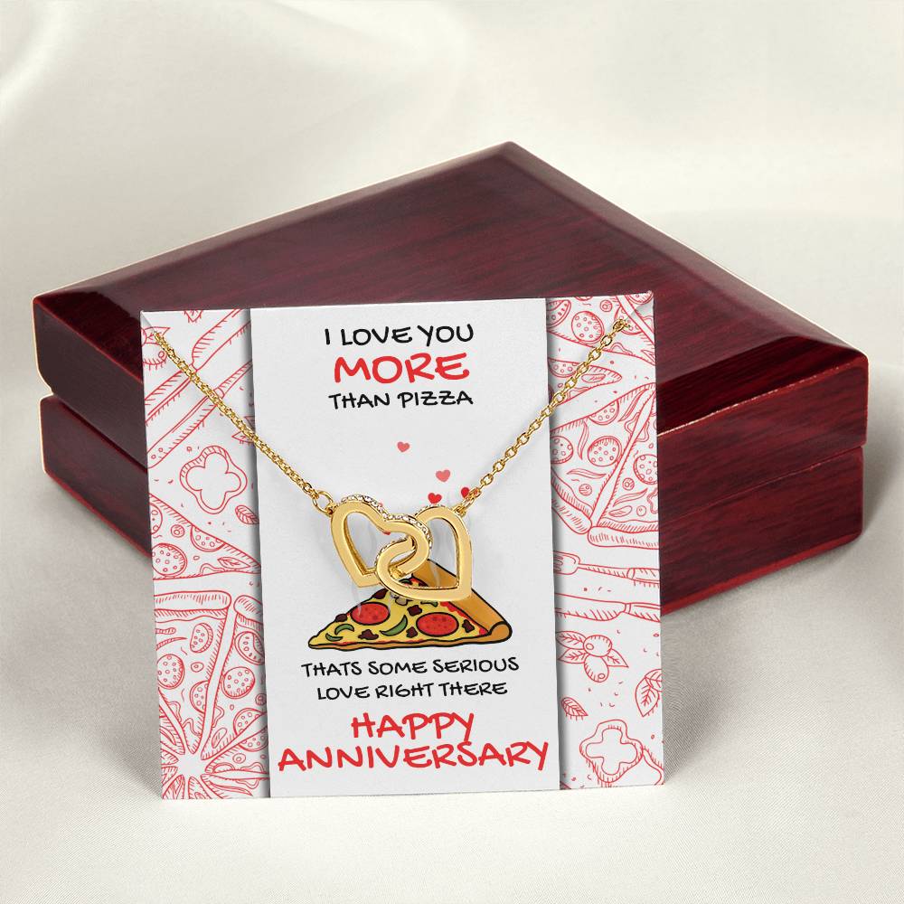 Love You More Than Pizza Anniversary Gift Card Necklace Interlocking Hearts Necklace