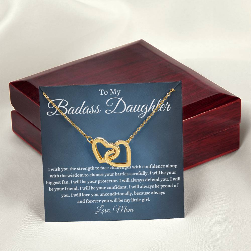 To My Badass Daughter - I Will Be Your Protector Interlocking Hearts Necklace