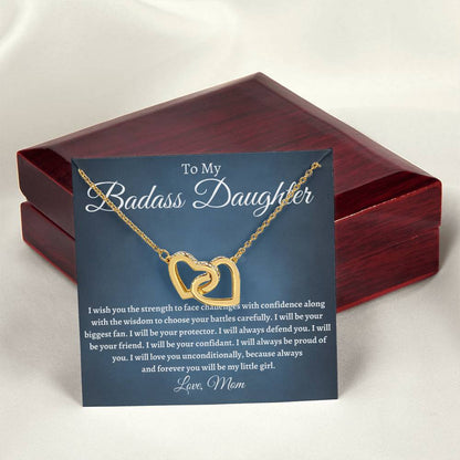 To My Badass Daughter - I Will Be Your Protector Interlocking Hearts Necklace
