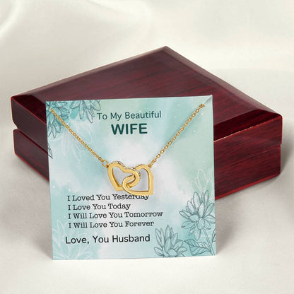 To My Beautiful Wife Interlocking Hearts Necklace