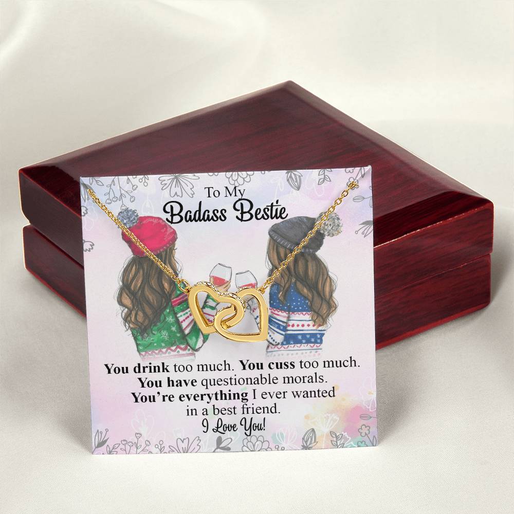 To My Badass Bestie Interlocking Hearts Necklace