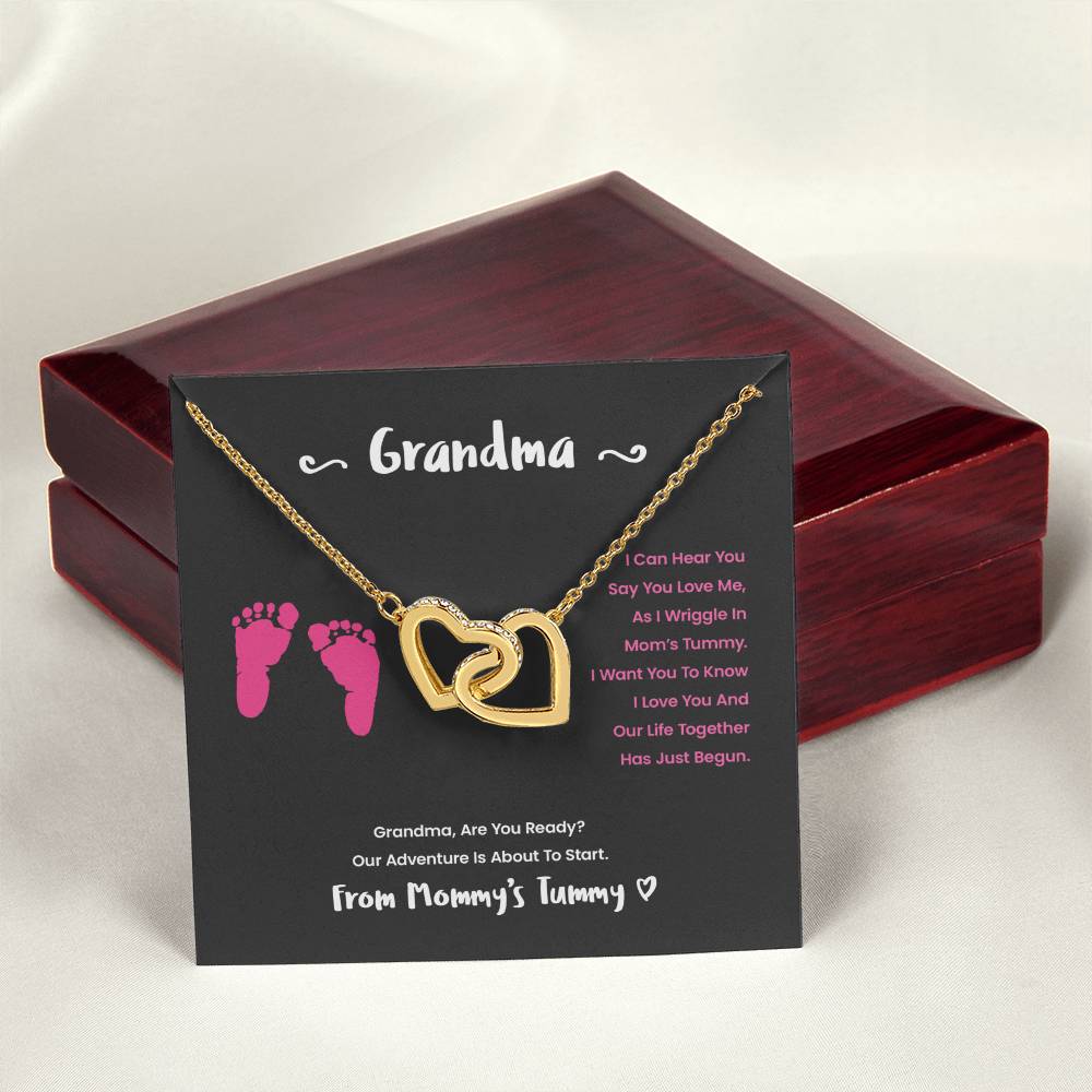 Grandma I Can Hear You Say You Love Me - Pink Version Interlocking Hearts Necklace