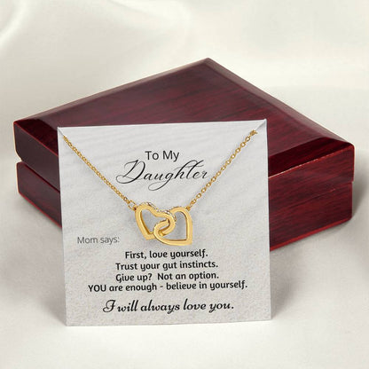 Gift For Daughter Linked Hearts Mom Says Encouragement Message Interlocking Hearts Necklace