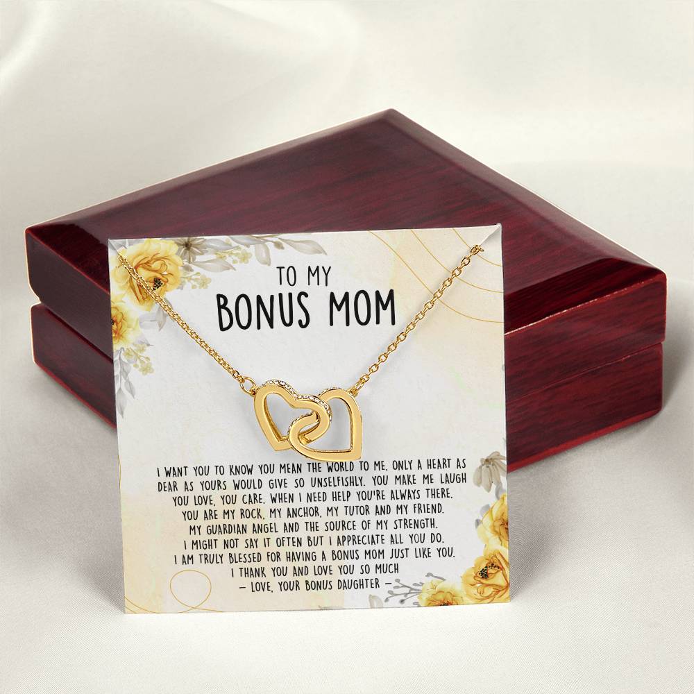 Premium To My Bonus Mom - Only A Heart As Dear As Yours Would Give So Unselfishly Interlocking Hearts Necklace