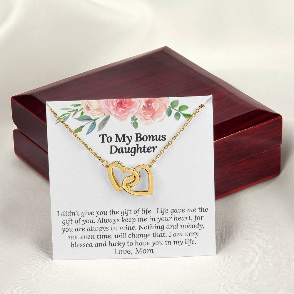To My Bonus Daughter I Am Blessed And Lucky To Have You In My Life Necklace Interlocking Hearts Necklace