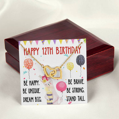 12Th Birthday Necklace Gift For Girl Daughter Birthday Gift For 12 Years Old Teen Birthday Gift Cute Llama Interlocking Hearts Necklace