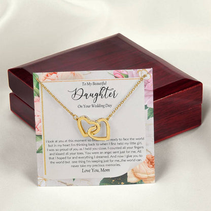 Wedding Day Gift - To My Beautiful Daughter Interlocking Hearts Necklace