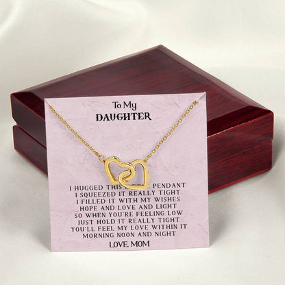 To My Daughter - Love Mom - Interlocking Heart Necklace Interlocking Hearts Necklace