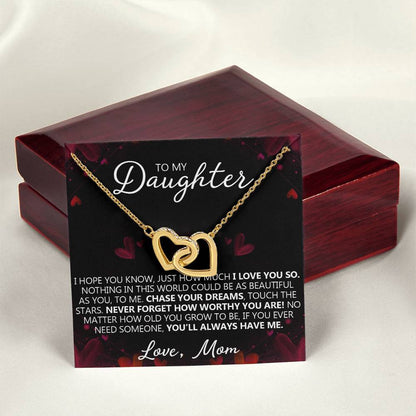 To My Daughter - I Love You - Unique Heart Bonding Necklace Gift Set Interlocking Hearts Necklace