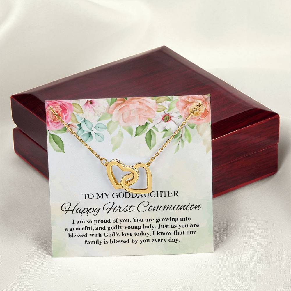 To My Goddaughter Happy First Communion Interlocking Hearts Necklace