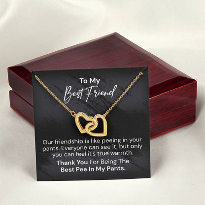 To My Best Friend - Our Friendship Is Like Peeing - Interlocking Heart Necklace Interlocking Hearts Necklace