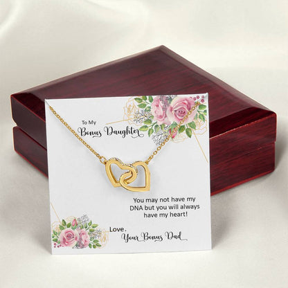 Bonus Daughter From Bonus Dad No Dna But You Have My Heart Interlocking Hearts Necklace
