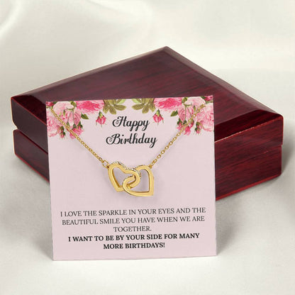 Happy Birthday - I Want To Be By Your Side For Many More Birthdays Interlocking Hearts Necklace