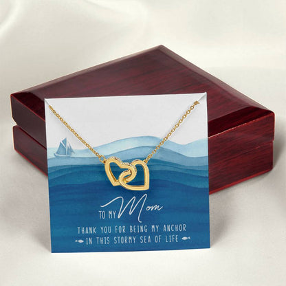 To My Mom Interlocking Hearts Necklace Message Card