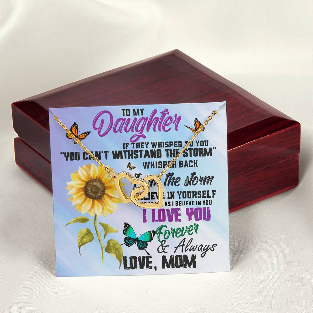 To My Daughter Necklace -Whisper The Storm Interlocking Hearts Necklace