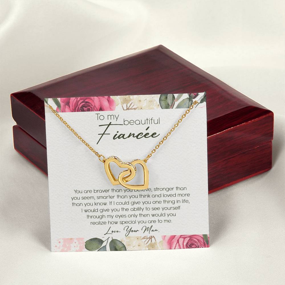 To My Beautiful Fiancé Interlocking Hearts Necklace Message Card