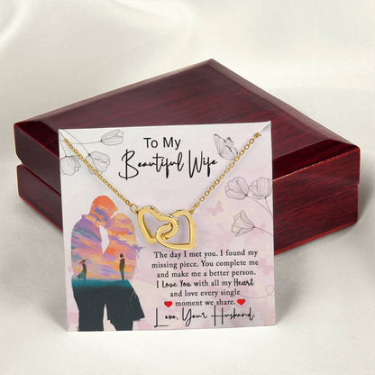 To My Beautiful Wife Interlocking Hearts Necklace