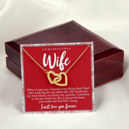 Interlocking Hearts Necklace With Message Card For Wife