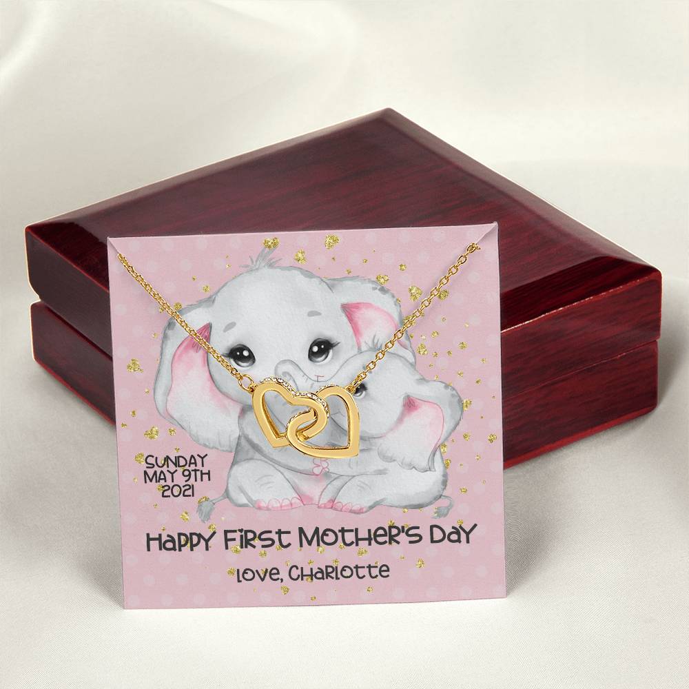 Customizable Happy First Mothers Day Interlocking Hearts Necklace
