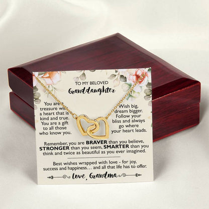 To My Beloved Granddaughter - Interlocking Heart Necklace From Grandma Interlocking Hearts Necklace