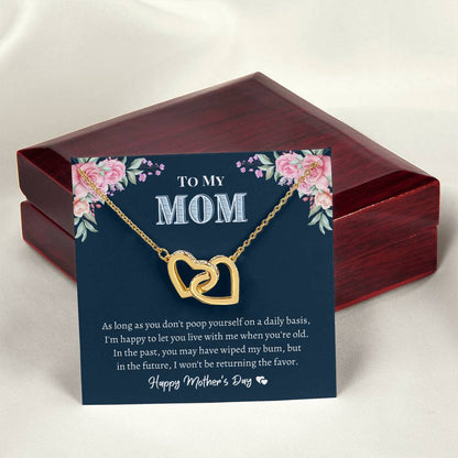To My Mom - Don'T Poop Yourself - Interlocking Heart Necklace Interlocking Hearts Necklace