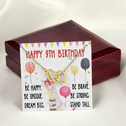 9Th Birthday Necklace Gift For Girl Daughter Birthday Gift For 9 Years Old Teen Birthday Gift Cute Llama Interlocking Hearts Necklace