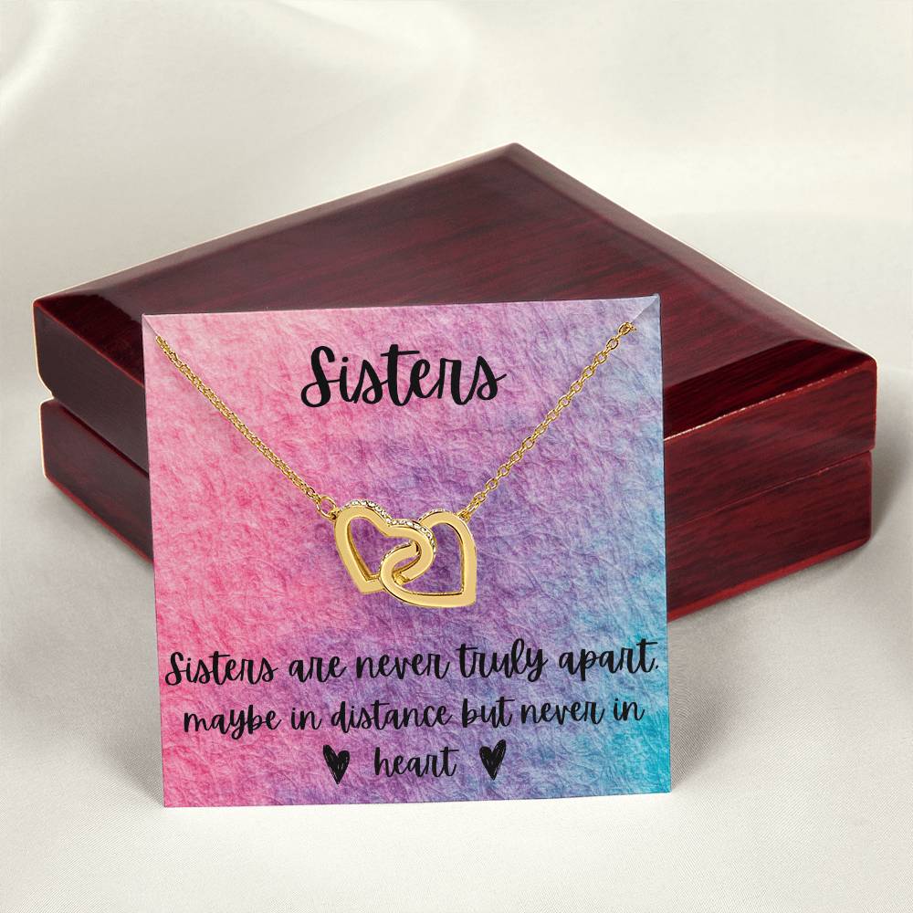 Sisters - Interlocking Necklace - Rainbow Background Interlocking Hearts Necklace