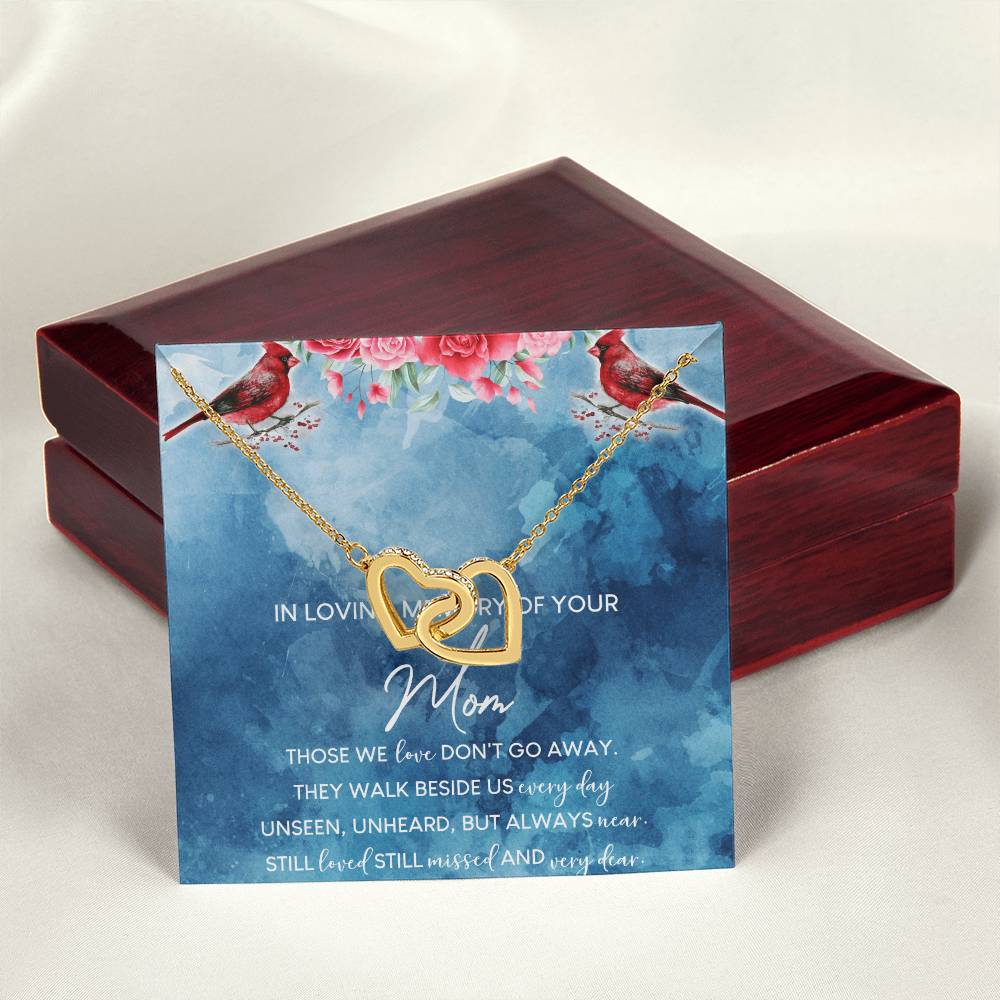In Loving Memory Of Your Mom Interlocking Hearts Necklace Message Card
