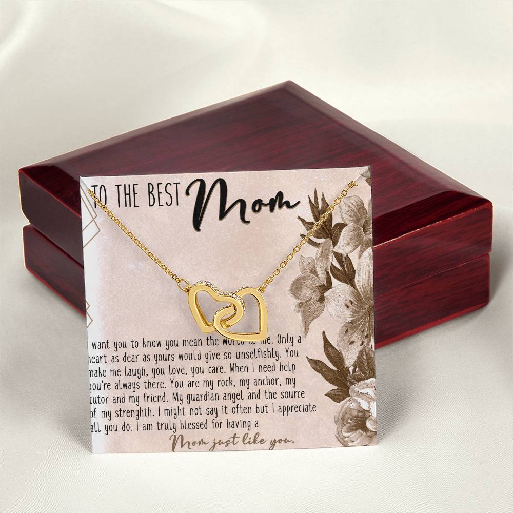 To The Best Mom Interlocking Hearts Necklace Message Card