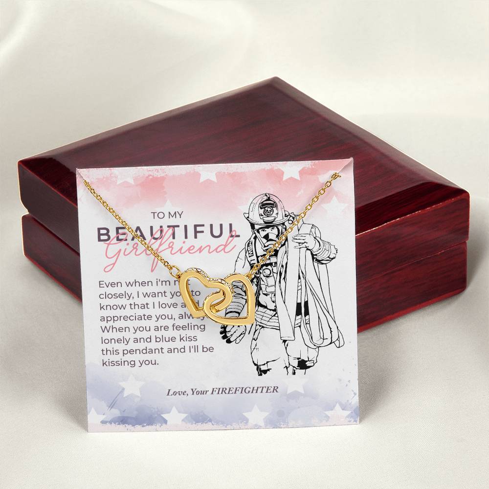 To My Beautiful Girlfriend From Firefighter Interlocking Hearts Necklace