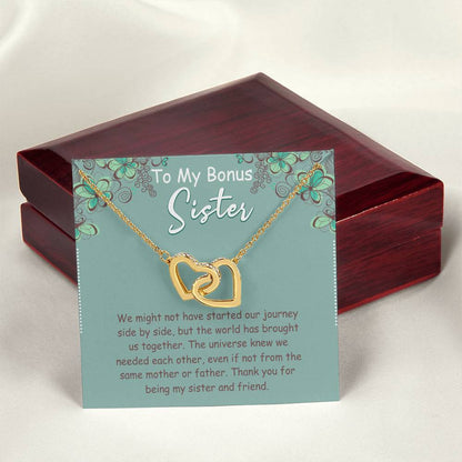 To My Bonus Sister Interlocking Hearts Necklace Message Card