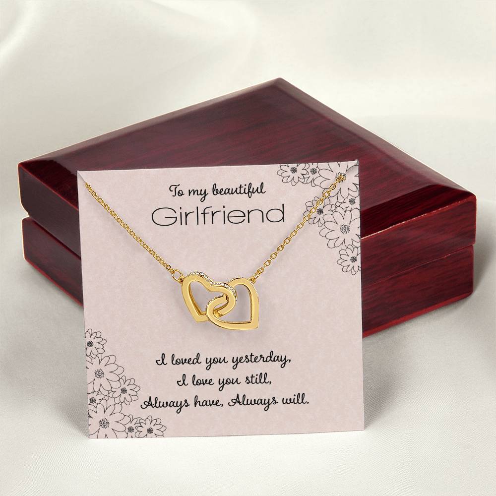 To My Beautiful Girlfriend I Loved You Yesterday Interlocking Hearts Necklace