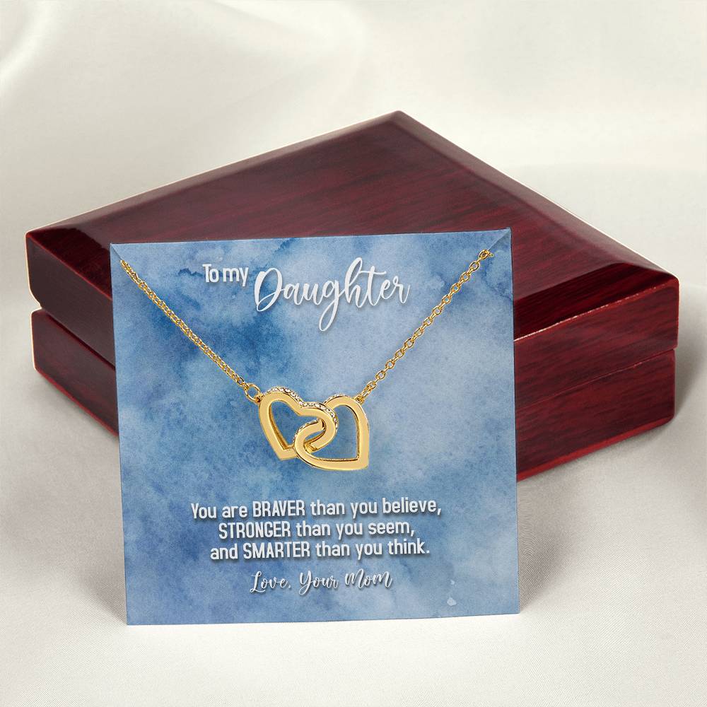 Daughter Braver Stronger Smarter Interlocking Hearts Necklace