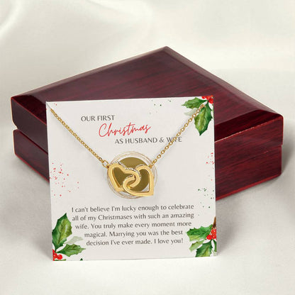 First Christmas Husband & Wife Interlocking Hearts Necklace Cream Holly