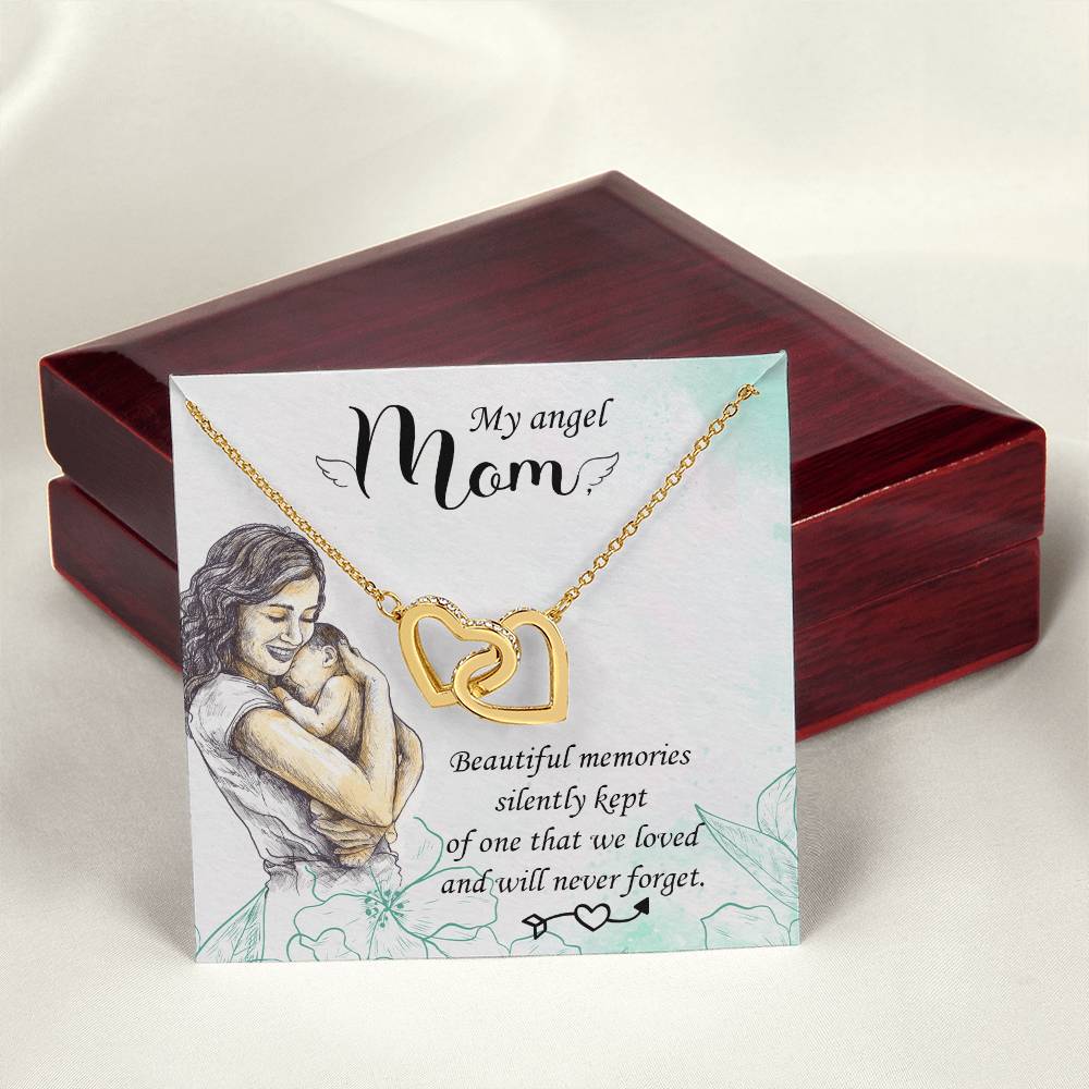 My Angel Mom - Beautiful Memories Silently Kept - Interlocking Hearts Necklace
