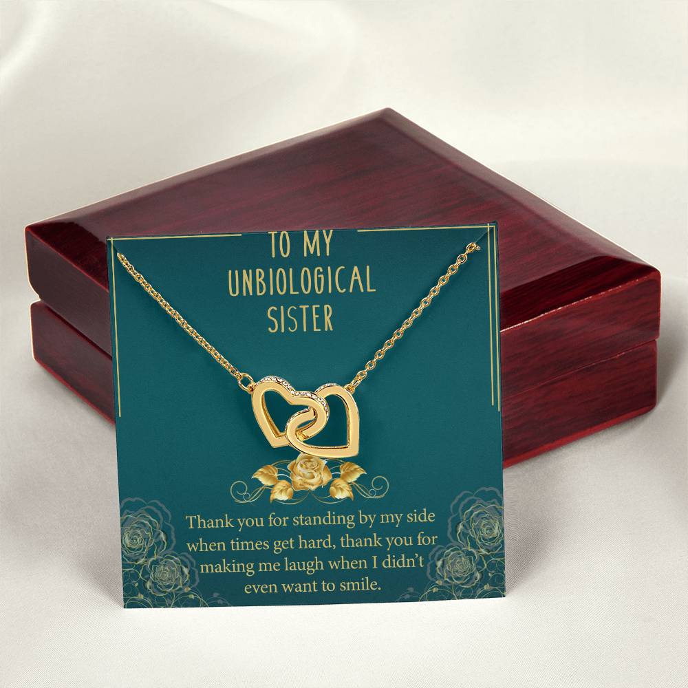 To My Unbiological Sister Interlocking Hearts Necklace Message Card