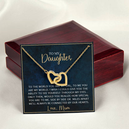 To My Daughter - Unique Heart Bonding Necklace Gift Set Interlocking Hearts Necklace