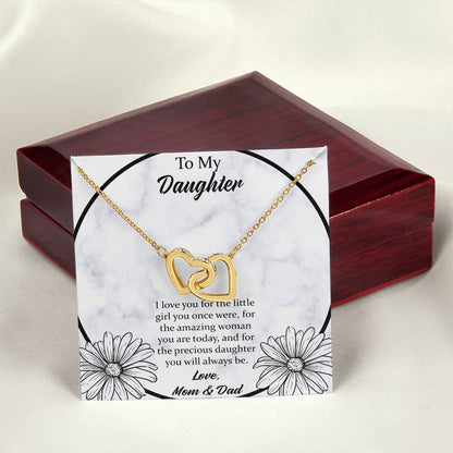 To My Daughter I Love You For The - Mom & Dad Interlocking Hearts Necklace
