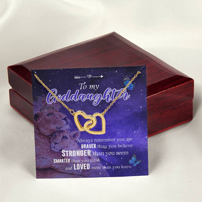 Godmother Goddaughter Gift Necklace Emotional Message Card Cute Lion Interlocking Hearts Necklace