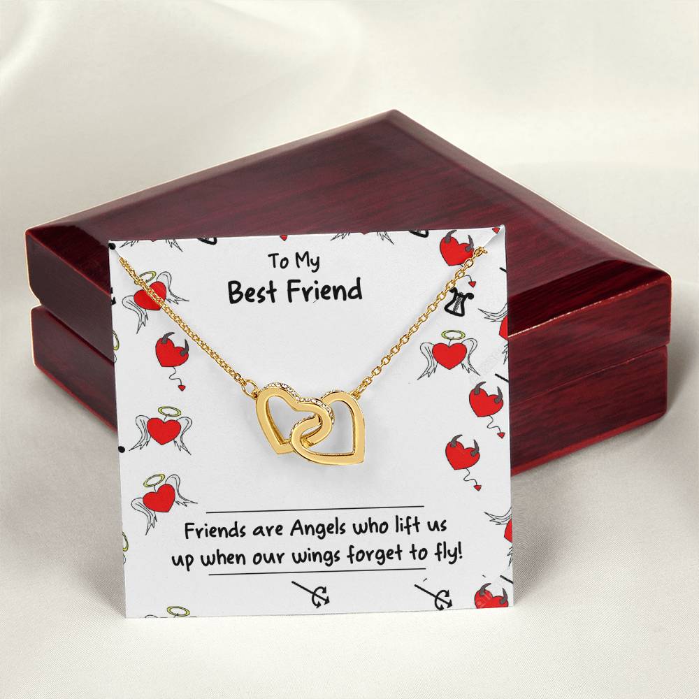 Friends Are Angels Necklace - Perfect Gift For Your Best Friend Interlocking Hearts Necklace