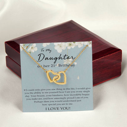 To My Daughter 21St Birthday Gift Daughter Necklace Happy Birthday Daughter Birthday Jewelry Birthday Gift For Daughter Interlocking Hearts Necklace